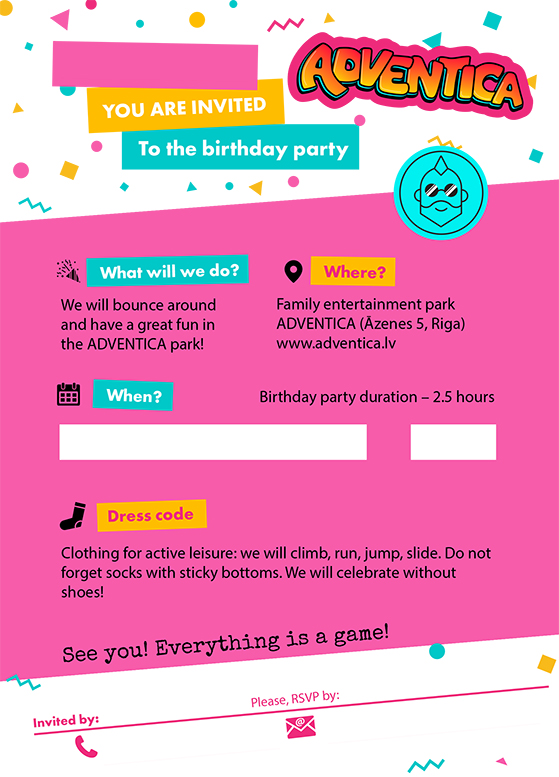 Adventica birthday invite - pink